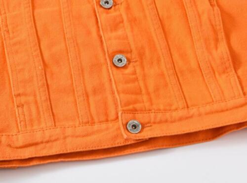 Men's Orange Denim Cotton Button Basic Jean Pockets Coat Punk Hip Hop Outerwear - Picture 10 of 14