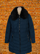 WOMENS M&S SIZE UK 12 PETROL DOWN FEATHER PADDED PUFFER JACKET COAT FUR COLLAR