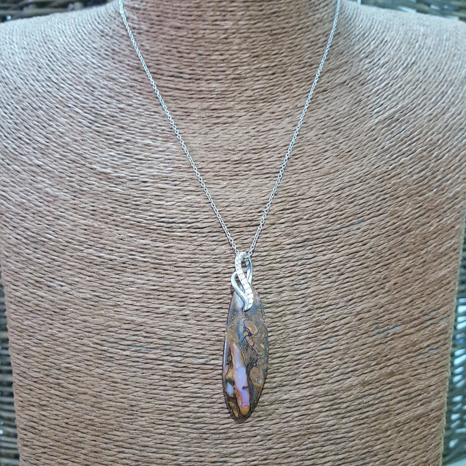 Collar de plata de ley 925, colgante australiano de ópalo de roca, cadena de 18"  Foto 2 de 4