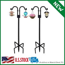 Double Shepherds Hooks for Outdoor, 2 Pack 60Inch Bird Feeder Pole with 5 Prong