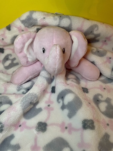 Blankets & Beyond Elephant Lovey Pink Gray White 14” Plush Baby Security Blanket - Picture 2 of 8