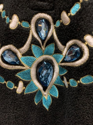 BOB MACKIE 3X Fleece 1/4 Zip Embroidered Jeweled Necklace Detail Boho Cardigan - Picture 5 of 15