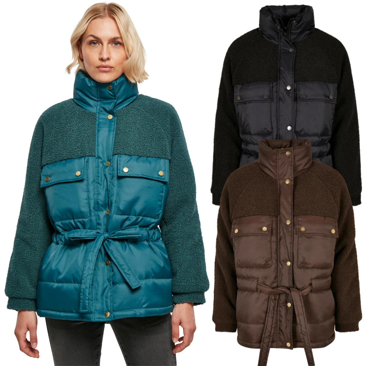 Urban Classics Femmes Sherpa M lange Puffer Veste D Hiver Anorak