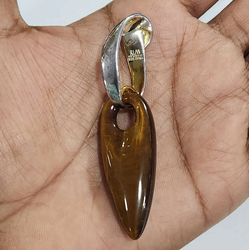 Colgante de piedras preciosas ojo de tigre de plata esterlina estudio QVC RLM Foto 2 de 4