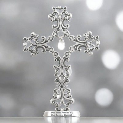 5  Standing Filigree Cross - 'Tears Remind Us' Memorial Gift, Decorative Cross
