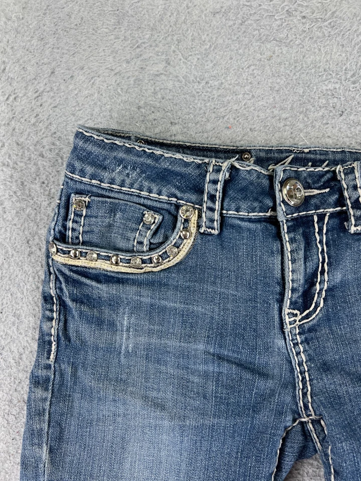 Shorts feminino LA Idol 29 azul denim bordado bling algodão enfeitado 26x9 - Imagem 4 de 4