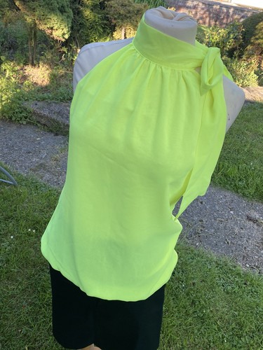 Women Bright Green Yellow Lime Color blouse Size 36 - Picture 2 of 7