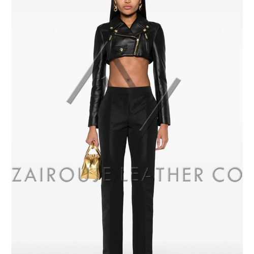 Leather Motorcycle Jacket Womens, Cropped Biker Jackets For Women, Get 30% off - Picture 4 of 11