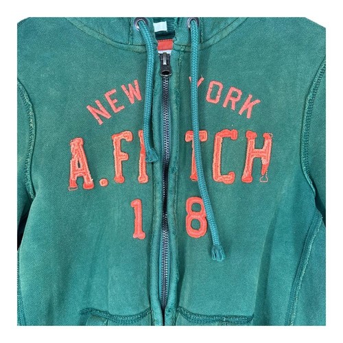 Abercrombie & Fitch Men's Medium Green Muscle Y2K Hoodie Zip Vintage Preppy - Picture 15 of 17