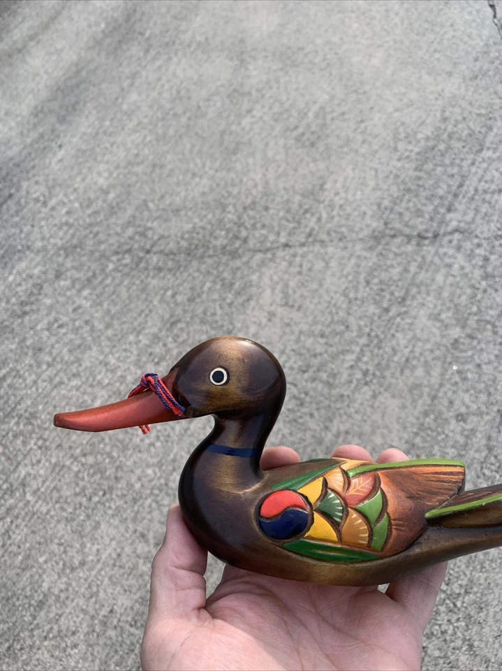Винтажная китайская пекинская деревянная приманка кряква фигурка Ин Ян фэн-шуй ❤️sj3j - Изображение 4 из 4