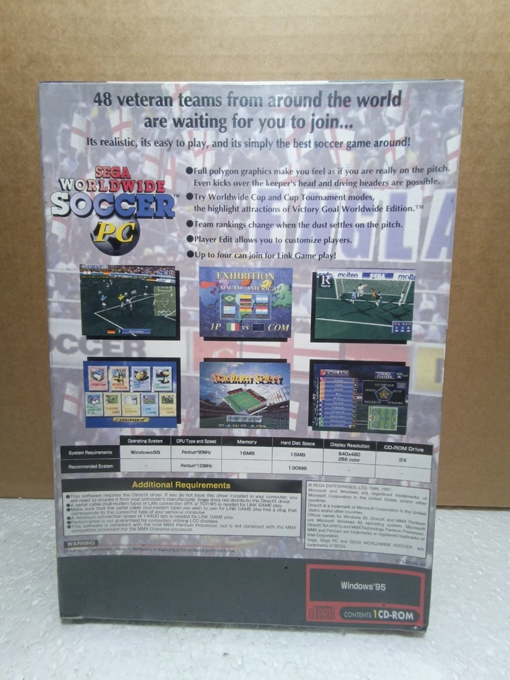 SEGA Worldwide Soccer PC Big Box, NEW Factory Sealed! VGA Ready! RARE-RETRO! - Image 2 of 4