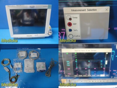 2011 Philips MP70 (M8007A) Patient Monitor W/ MMS Module & NEW Leads ~ 37186