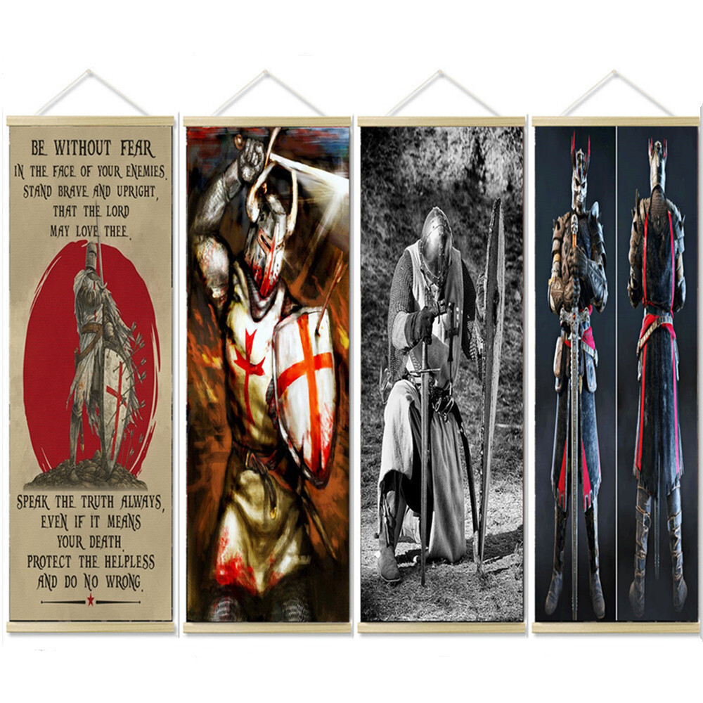 Upgrade Your Wall Decor with Knights Templar Art Poster Scroll Painting 4 PCS