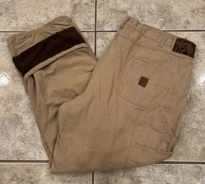 Mens 42X30 Stanley Carpenter Pants Canvas Fleece Lined Straight Leg Khaki  Tan