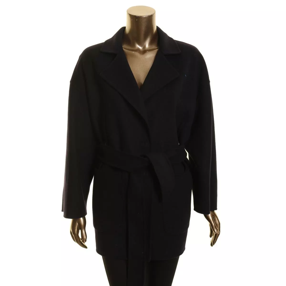 Belted Short Wrap Coat - Navy