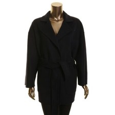 Marella Women's Navy Oversized Belted Wool Blend Short Coat Jacket Top 6 Tedo