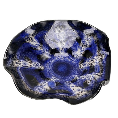 Studio Pottery Spoon Rest Coin Key Holder Kitchen Decor Blue White Drip Glaze 5" - Picture 8 of 12