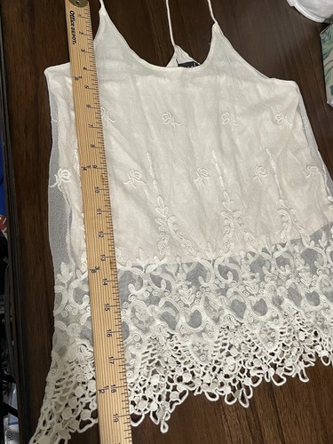 y2k Tank Top Size S Lace Knit Racerback Strap Cream romantic boho western - Picture 7 of 7