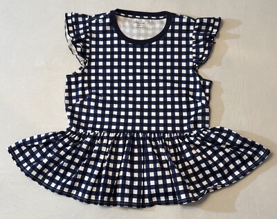 Kate Spade Womens Size M Blue White Gingham Peplum Tee Ruffled Cap Sleeve NWOT