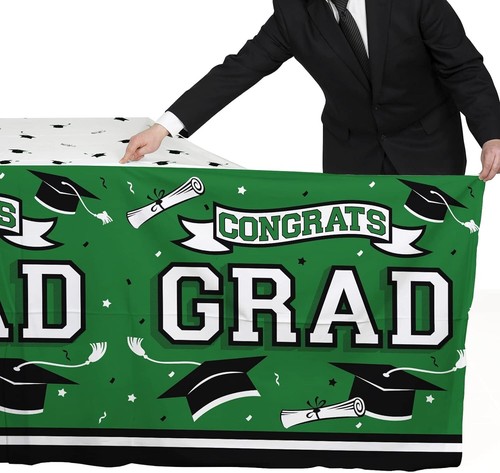 Gatherfun Graduation Party Supplies, Gongrats Grad Table cover green set of 3 - Picture 4 of 7