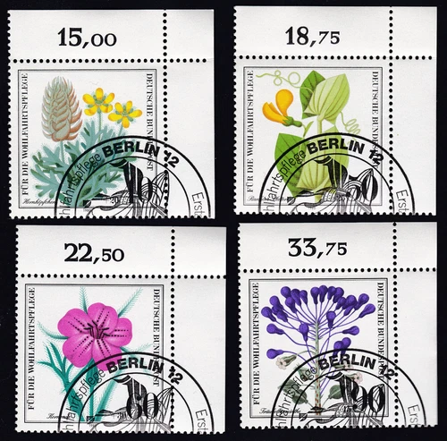 GERMANY 1980 Corner Set Endangered Wild Flowers Mi 1059/62 Sn B577/80 Yt 905/08