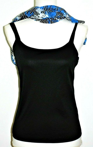 Apt 9 Womens Overlay Blouse with Black Tank Size S Blue Floral Sheer Tie Waist - Picture 8 of 9