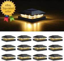 4X4 Solar Post Cap Light 12Pack,Solar Fence - Cap Lights Outdoor Waterproof for