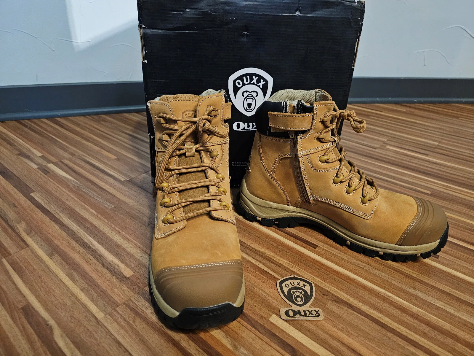 OUXX Work Boots for Men, Waterproof Steel Toe YKK Zipper Non-Slip Rubber Leather