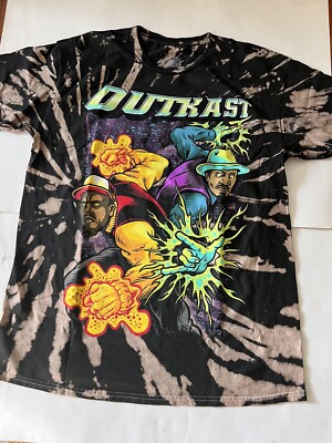 New Men's Outkast Bleach Wash Tie Dye Black T-Shirt Sz Small