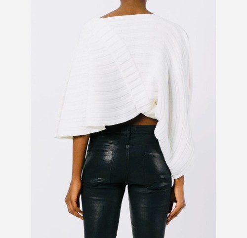 CHANEL Ivory Knit Asymmetric Cape Crop Top Sweater FR Made in France Size xs - Picture 4 of 10