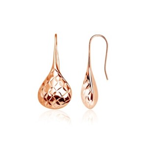 Authentic Polished Diamond-Cut Pear Shape Lotus Drop Earrings in Rose Gold Plated Silver