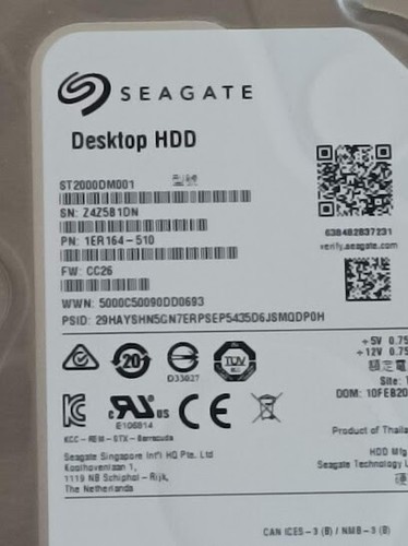 Seagate ST2000DM001 3.5" SATA III 7200 RPM Desktop HDD Drive - Picture 2 of 3