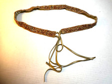 Vintage ladies seed bead belt gold tan and red 64 inches total length