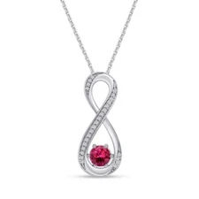 Infinity Pendant Necklace Ruby & Simulated Diamond 14k White Gold Plated Silver