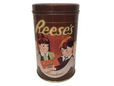 Hershey Foods Reese's Minatures Brown Round Graphic Tin Container Vintage 1989