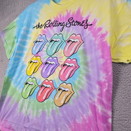ROLLING STONES TIE DYE SHIRT Mens Extra Large XL BLUE Pink CASUAL Logo NWT - Picture 4 of 10