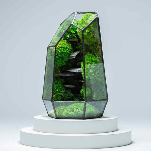 Stone Prism Terrarium Ready Made Using Preserved Moss Zero Maintenance - Picture 9 of 10