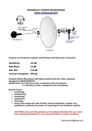 MICROFONO PARABOLICO - PARABOLIC MICROPHONE Plug In Power /XLR 25-35-53cm diam. - Afbeelding 41 van 61