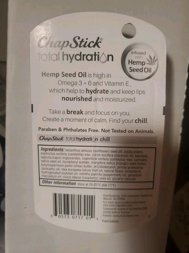 ChapStick Total Hydration Chill Infused with Hemp Seed Oil, 0.12 oz - Picture 3 of 3