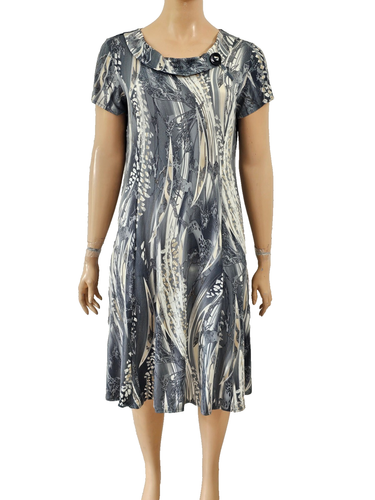 AJDA Gr.46-48 sehr schönes Trapez Kleid grau bedruckt romantisch wadenlang