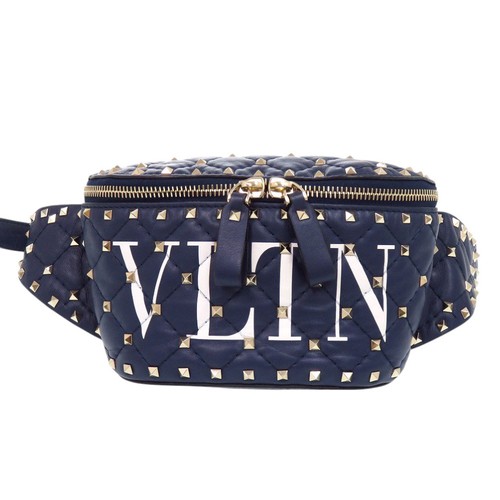 AUTHENTIC Valentino Garavani Rock studs Navy Leather body bag