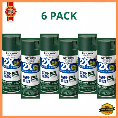 Rust-Oleum American Accents 2X Spray Paint Hunter Green Semi Gloss 12oz, 6 Pack