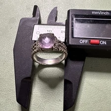 David Yurman Sterling Silver Petite Amethyst (details) & Diamonds Ring Size 6.5