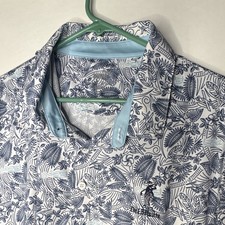 XXL White Blue Floral Polo Shirt Short Sleeve Embroidered Logo PUMA