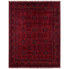 5'7"x7'4" Red Afghan Andkhoy with Tribal Motif Soft Wool Hand Knotted Rug 2479