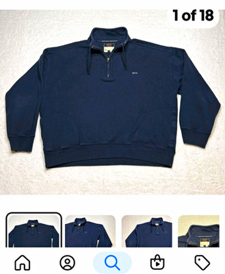 Paul & Shark Yachting Men s Blue 1/4 Zip Mock Neck Logo Sweatshirt Size L.