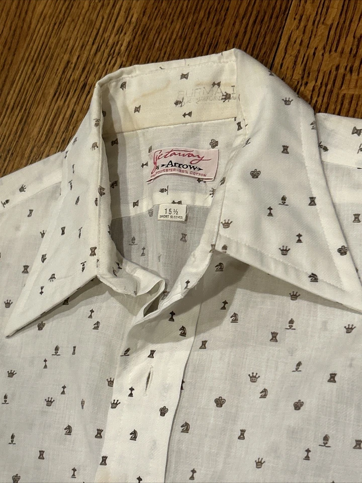 Camisa de colección Getaway Arrow poliéster algodón 15-1/2 manga corta juego de ajedrez M Foto 4 de 4