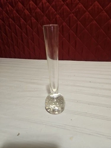 Vintage MCM Clear Art Glass Bud Vase Bullicante Bubble Base Murano Style
