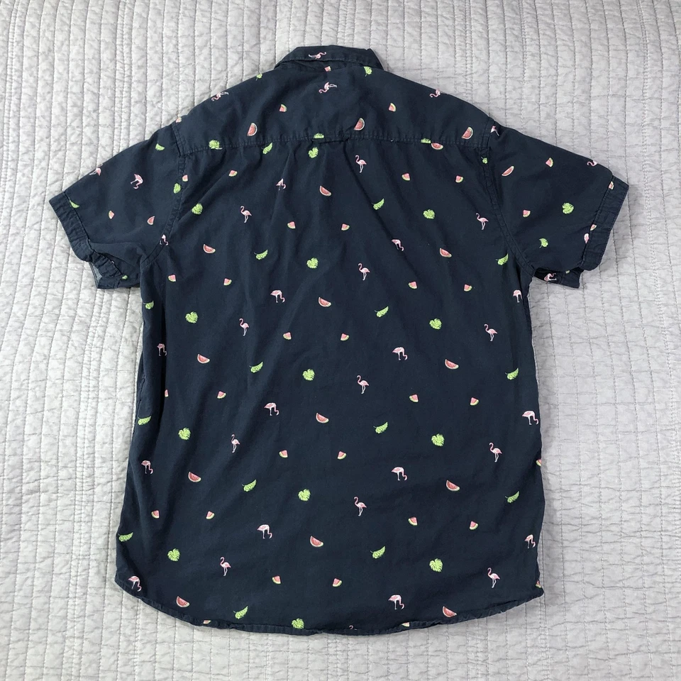 Camisa Michael Brandon Para Hombre Mediana Azul Tropical Flamenco Sandía Hawaiana Foto 2 de 4