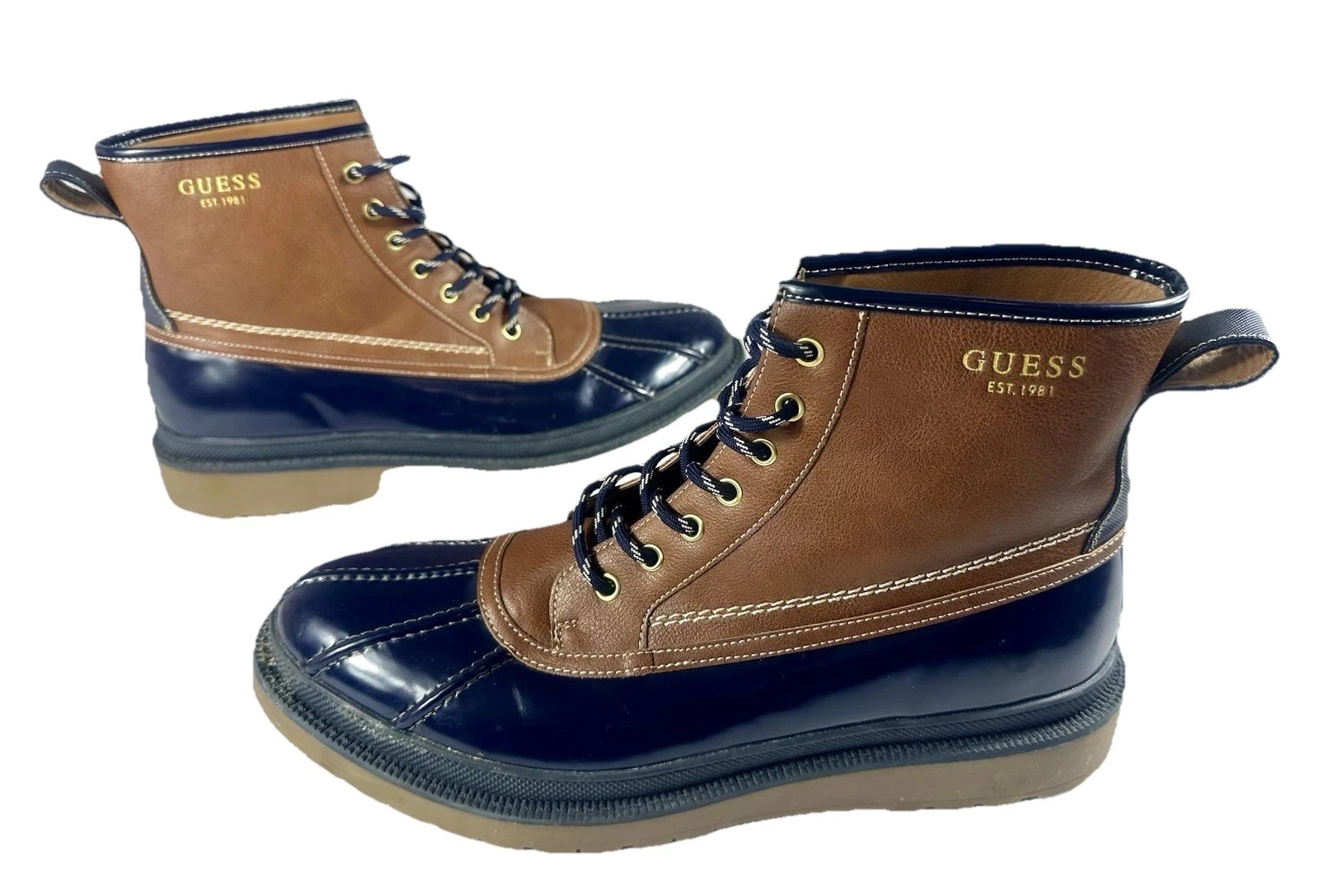 Guess Canfield Men’s Boot Size 13 Leather And Rubber Brown/Dark Blue